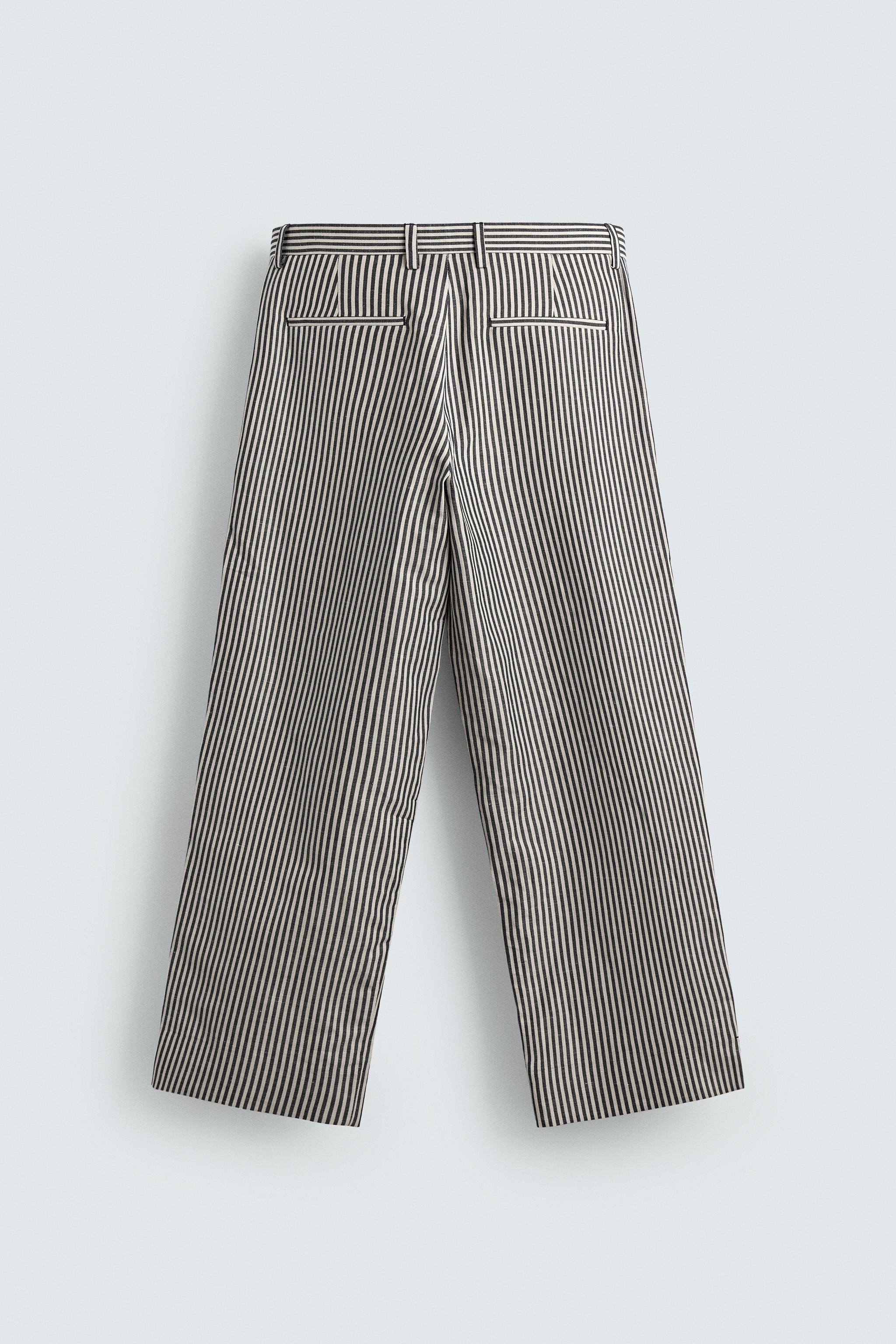 PANTALON RAYURES COTON-LIN